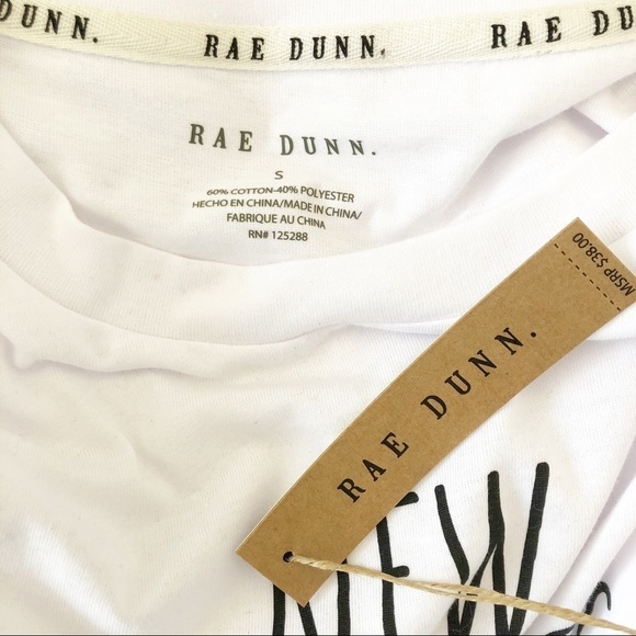 RAE DUNN NWT New Beginnings Graphic Front T Shirt Size Small in White - Picture 6 of 9